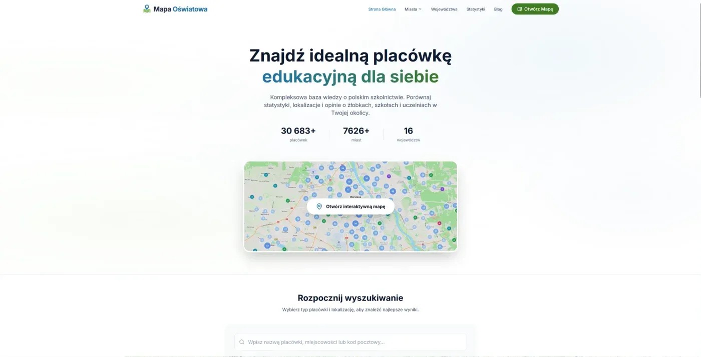 Mapa Oświatowa, mapa placówek edukacyjnych w Polsce